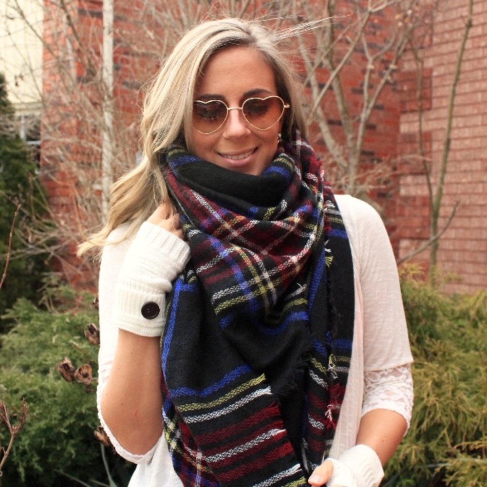 Black Plaid Tartan Blanket Scarf